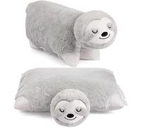 BRUBAKER Cuddly Animal Pillow Sloth - 2 in 1 Soft Toy and Cuddly Pillow - 40 x 30 cm Decorative Pillow - Foldable Kids Plush Pillow - Grey