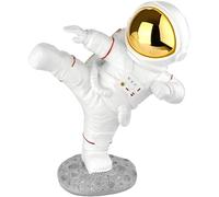 BRUBAKER Decorative Figure Astronaut in Karate Pose - High Kick - 7.5 inches (19 cm) Spaceman Space Figure with Chrome Plated Helmet - Hand Painted Modern Space Statue - Gold and White