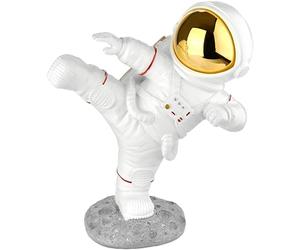 BRUBAKER Decorative Figure Astronaut in Karate Pose - High Kick - 7.5 inches (19 cm) Spaceman Space Figure with Chrome Plated Helmet - Hand Painted Modern Space Statue - Gold and White