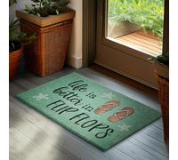 BRUBAKER Doormat for Outdoor and Indoor Use - Life is Better in Flip Flops - 17.7 x 29.5 inches (45 x 75 cm) Dirt-Trapping Mat Made of 100% Coir - Weatherproof Anti-Slip for Front Door - Turquoise
