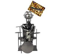 BRUBAKER Drummer Wine Bottle Holder Stand Rack Home Kitchen Table Art Decoration with Gift Card