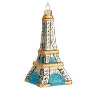 BRUBAKER Eiffel Tower - Hand-Painted Glass Christmas Bauble - Paris Decoration - 5.5 inches (14 cm) - White, Gold and Blue - Mouth-Blown Christmas Tree Decoration - Figure Funny Pendant