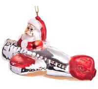 BRUBAKER Father Christmas in An Aeroplane - Hand-Painted Glass Christmas Bauble - Mouth-Blown Christmas Tree Decoration Figures Funny Decoration Pendant Tree Ball - 4.7 inches (12 cm)