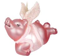 BRUBAKER Flying Pig - Glass Christmas Bauble with Angel Wings - Hand-Painted & Mouth-Blown - Humorous Tree Decoration Figure - Funny Hanging Ornament - 3.5 inches (9 cm)