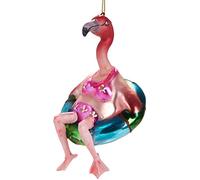 BRUBAKER Funny Flamingo with Bikini and Swimming Ring - Handpainted Glass Christmas Bauble - Mouthblown Christmas Tree Decoration Figures Funny Decoration Pendant Tree Ball - 3.4 inches (8.5 cm)