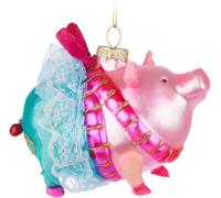 BRUBAKER Funny Pig with Bow and Tutu - Glass Christmas Bauble - Hand Painted and Mouth-Blown - Christmas Tree Decoration Christmas Tree Bauble Figures Christmas Decoration Pendant - Decorative Tree