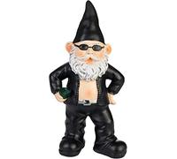 BRUBAKER Garden Gnome Cool Biker - Rocker Man with Sunglasses - Garden Ornaments Funny Statue - Waterproof Decoration for Camping - Neighbours Gift Outdoor Black - 9.5 inches