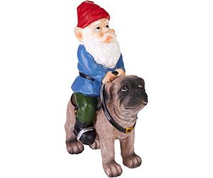 BRUBAKER Garden Gnome with Dog - Gnome in Saddle Riding a Pug - Funny Garden Ornaments - Waterproof Decoration for Garden Camping and Dog Owner - Outdoor Garden Decoration - 10.24 inches
