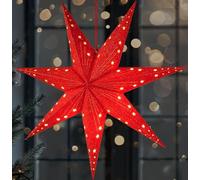 BRUBAKER LED Christmas Star for Hanging - 60 cm Paper Star with 7 Tips - 3D Advent Star - Battery Operated, Hanging and Illuminated - Window Decoration Luminous Star - Red