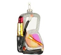 BRUBAKER Make-Up Set - Hand Painted Glass Christmas Bauble - 3.5 inches Tree Bauble Glitter Make-Up Set with Mirror, Brush and Lipstick - Mouth Blown Christmas Tree Decoration for Women