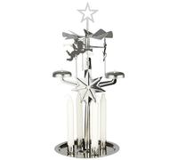 BRUBAKER Metal Chimes - Carousel Candle Holder with Angels incl. 4 Candles - Rotating Table Pyramid - Candle Holder Pyramid for Christmas - Christmas Pyramid Silver