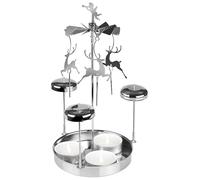 BRUBAKER Metal Chimes - Carousel Candle Holder with Reindeer incl. 3 Tealights - Rotating Table Pyramid - Candle Holder Tealight Carousel for Christmas Table Decoration - Silver