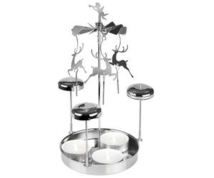 BRUBAKER Metal Chimes - Carousel Candle Holder with Reindeer incl. 3 Tealights - Rotating Table Pyramid - Candle Holder Tealight Carousel for Christmas Table Decoration - Silver