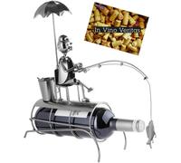BRUBAKER Metal Wine Bottle Holder Gift 'Angler with Sunshade'+ Greeting Card