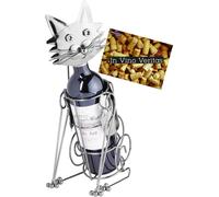 BRUBAKER Metal Wine Bottle Holder Gift Cat Lovers Friends Owner + Greeting Card