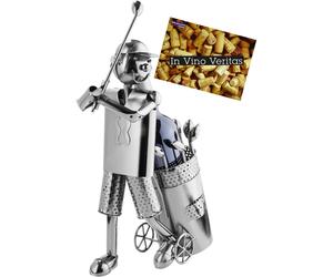 BRUBAKER Metal Wine Bottle Holder Golf Player at Tee-Off Stand + Gift Card