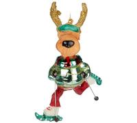 BRUBAKER Moose Skier - Hand-Painted Glass Christmas Bauble - 4.9 inches (12,5 cm) Ski Moose with Goggles and Snowblade Skis - Mouth-Blown Christmas Tree Decoration - Figurine Funny Decoration Pendant