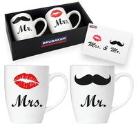 BRUBAKER "Mr. & Mrs. Ceramic Mugs with Greeting Card and Gift Box