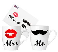 BRUBAKER Mug Set Mr & Mrs Tea Coffee Cups + Card in Gift Box Wedding Couples