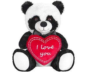 BRUBAKER Panda Plush Bear with Heart Red - I Love You - 9.8 Inches (25 cm) - Panda Cuddly Toy - Teddy Bear Plush Teddy Cuddly Toy - Soft Toy Black White