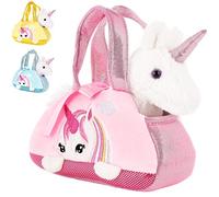 BRUBAKER Plush Unicorn White in Handbag - 8 Inches (20 cm) - Soft Toy in Bag - Cuddly Toy - Pink