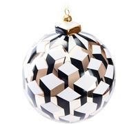 BRUBAKER Premium Christmas Bauble 3D Cube Gold, White and Black - 3.9 inches (10 cm) Glass Tree Bauble with Porcelain Tip - Modern Christmas Tree Bauble - Christmas Tree Decoration