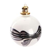BRUBAKER Premium Christmas Bauble Bow with Gift - White, Black and Gold - 3.9 inches (10 cm) Glass Tree Bauble with Gift Box Porcelain Figurine - Christmas Tree Bauble - Christmas Decoration