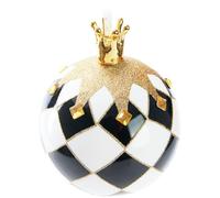 BRUBAKER Premium Christmas Bauble Chess King - 3.9 inches (10 cm) Glass Tree Bauble with Chessboard Pattern - Christmas Tree Bauble with Porcelain Figure Crown Gold - Hand Painted Christmas Ball