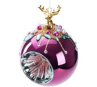 BRUBAKER Premium Christmas Bauble Red with Deer Figure - 3.9 inches (10 cm) Christmas Tree Ornament with Bead Decorations - Hand Decorated Glass Tree Bauble - Christmas Decoration