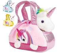 BRUBAKER Rainbow Plush Unicorn in Handbag - 8 Inches (20 cm) - Soft Toy in Bag - Cuddly Toy - Pink