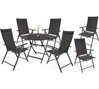 BRUBAKER Riva Garden Set Round Glass Folding Table w High-Back Chairs Anthracite
