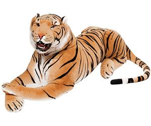BRUBAKER Roaring Tiger - Cuddly Toy with Teeth Brown 50 Inches (130 cm) - Lying Down Lifelike Stuffed Animal Soft Toy - King of the Jungle