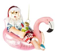 BRUBAKER Santa on Holiday - Hand-Painted Glass Christmas Bauble - Santa on Pink Flamingo Float with Sunglasses and Cocktail - Christmas Tree Ornament Figure - Funny Bauble - 4.7 inches (12 cm)