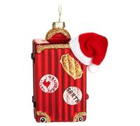 BRUBAKER Santa's Suitcase - Hand-Painted Glass Christmas Bauble - 4.7 inches (12 cm) Tree Bauble Christmas Suitcase Red with Santa Hat - Mouth-Blown Christmas Tree Decoration