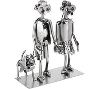 BRUBAKER Screw Figure Lovers - Couple with Dog - Iron Figure Metal Man - Handmade Metal Figure Love - Silver Couple Gift for Dog Owner