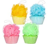BRUBAKER Set of 4 Bath Sponge Shower Sponge - Cupcake Peeling Sponge - 1.4 oz (40 g) Bath Balls - Colourful Bath Accessories - Body Cleansing Sponge for Children and Adults incl. Gift Box
