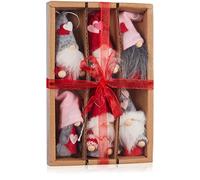 BRUBAKER Set of 6 Decorative Wooden and Knitted Gnome Heart Pendants - Christmas Gnome Tree Pendant - Valentine's Day Gift Tag Pink Red - Tree Ornament or Heart Decoration in Gift Box