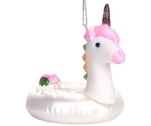 BRUBAKER Swimming Ring Unicorn - Handpainted Glass Christmas Bauble - Mouth-Blown Christmas Tree Decoration Figures Funny Decoration Pendant Tree Ball - 4.3 inches (11 cm)