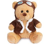 BRUBAKER Teddy Bear Pilot with Aviator Glasses and Pilot Outfit in Brown - 10 Inches Bear in Flight Attire - Plush Lucky Charm Cuddly Toy - Breakable Soft Toy