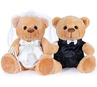 BRUBAKER Teddy Bear Wedding Couple - Bride and Groom Teddy Set - Engagement Gift - Cuddly Toys with Suit and Wedding Dress - 9.8 inches
