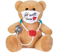 BRUBAKER Teddy Bear with Face Mask and Stethoscope - Get Well Soon - 14 inches (35 cm) Doctor Teddy Plush Bear - Cuddly Toy Plush Teddy - Brown and White