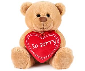 BRUBAKER Teddy Bear with Red Heart - So Sorry - 9.8 inches (25 cm) Teddy Plush Bear - Cuddly Toy Gift for Apologies - Soft Toy Plush Teddy - Brown Light Brown