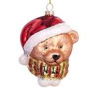 BRUBAKER Teddy Bear with Scarf and Christmas Cap - Handpainted Glass Christmas Bauble - Mouthblown Christmas Tree Decoration Figures Funny Decoration Pendant Tree Ball - 3.7 inches (9.5 cm)