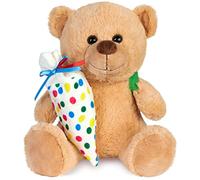 BRUBAKER Teddy Plush Bear with Schoolbag and Colourful School Cornet to Fill - 10 inches Teddy Bear for Induction Day Enrolment School - Plush Teddy Bear with Backpack - Cuddly Toy Animal