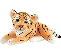 BRUBAKER Tiger Cuddly Toy - 30 cm Soft Toy - Baby Plush Toy Big Cat Lying Down - Kids Plush Toy - Brown