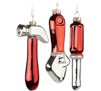 BRUBAKER Tool Set - Set of 3 Glass Christmas Baubles - Screwdriver, Hammer and Wrench - 12 cm Tool Tree Baubles for Craftsmen - Mouth-Blown and Hand-Painted - Red