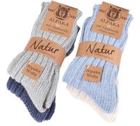 BRUBAKER Unisex Alpaca Wool Socks for the Cold Winter Days - Pack of 4 - Blue and grey - EU 47-50 / UK 13-16