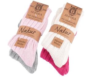 BRUBAKER Unisex Alpaca Wool Socks for the Cold Winter Days - Pack of 4 - Pink, beige, pink and grey - EU 35-38 / UK 2-5