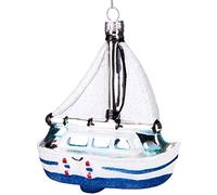BRUBAKER White Sailing Boat - Hand-Painted Glass Christmas Bauble - Mouth-Blown Christmas Tree Decoration Figures Funny Decoration Pendant Tree Ball - 4.7 inches (12 cm)