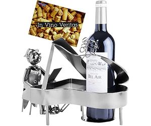 BRUBAKER Wine Bottle Holder 'Grand Piano' Metal Sculpture with Greeting Card